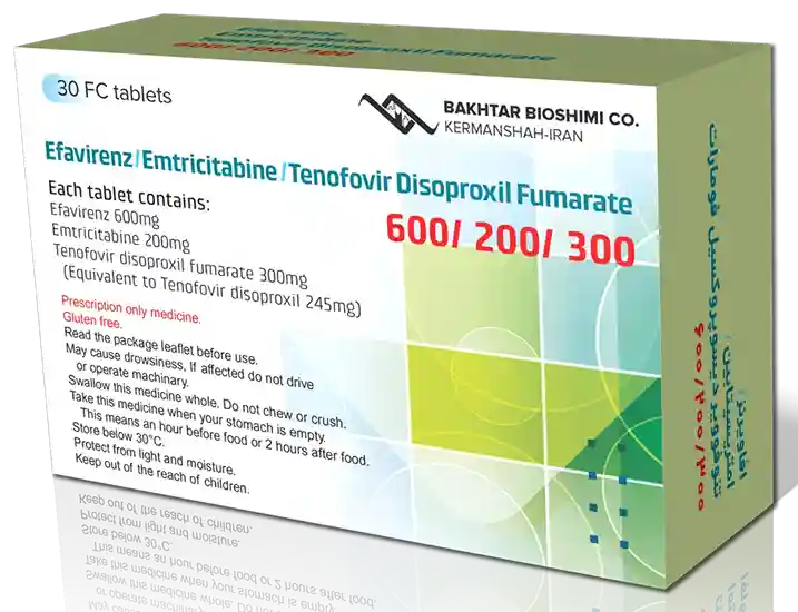 تصویر EMTRICITABINE/TENOFOVIR/EFAVIRENZ BAKHTAR 200/300/600 mg Tablet
